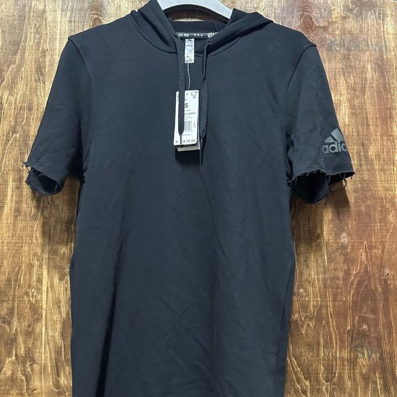 NWT ADIDAS MEN'S USA VOLLEYBALL SHORT RAW HEM SLEEVE BLACK HOODIE XS - Picture 8 of 11